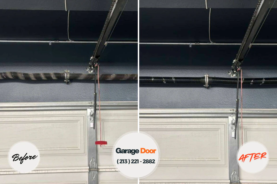 Before and after: garage door repair Plandome Heights, NY